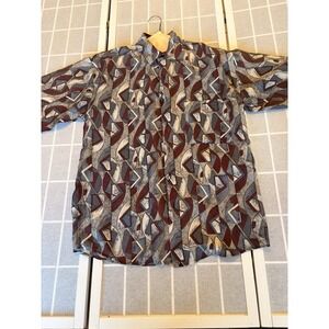 Vintage Utopia 90's Geometric Men's Short Sleeve Shirt Sz S 100% Silk Vacation